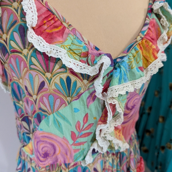 Anthropologie BAROK PARIS Mixed Print Tier Cotton Dress New With Tags Size Large - Picture 4 of 10